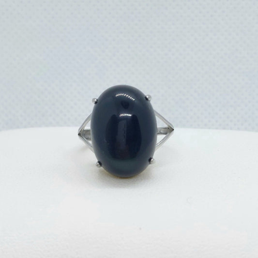 Natural Obsidian Stone Ring - Sterling Silver - Resizeable