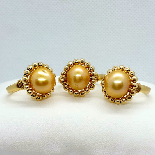Natural Freshwater Champagne Gold Pearl Ring - 10K Gold