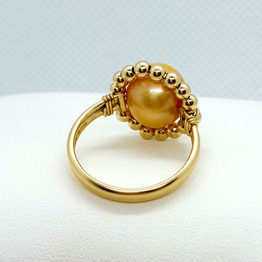 Natural Freshwater Champagne Gold Pearl Ring - 10K Gold