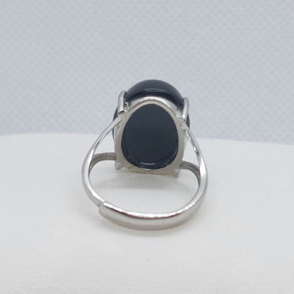 Natural Obsidian Stone Ring - Sterling Silver - Resizeable