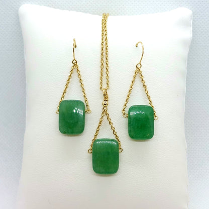 Natural Hetian Jade Jewelry Set - 10K Gold