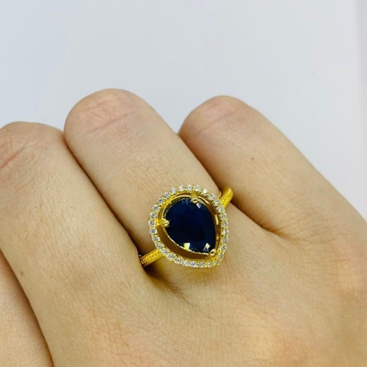 Natural Sapphire Ring in Sterling Silver Gold Plated