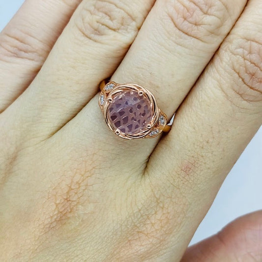 Natural Rose Quartz Ring - Sterling Silver Rose Gold Plated - Resizeable