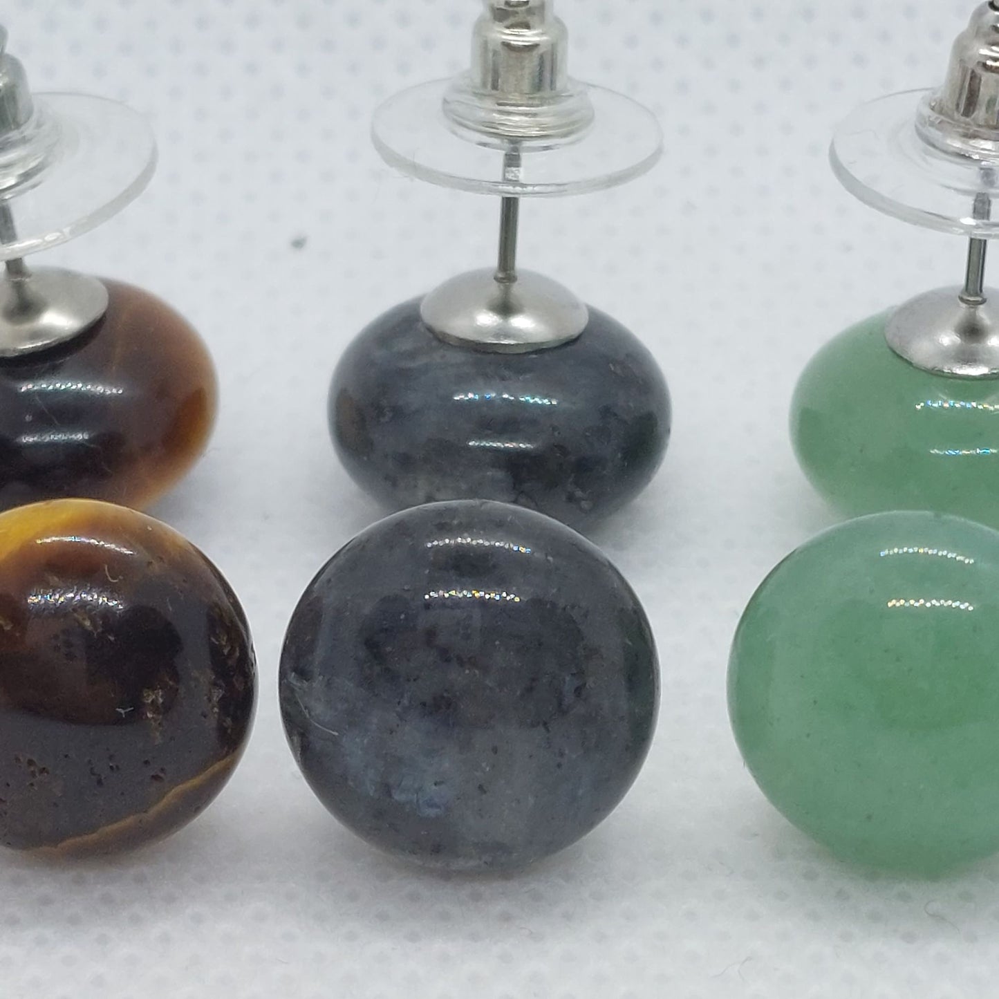 Natural Stone Stud Earrings - 12mm - Lapis, Rose Quartz, Labradorite, Tiger Eye,Aventurine, Amethyst