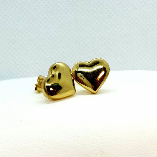 Stainless Steel Heart Stud Earrings - Gold Plated