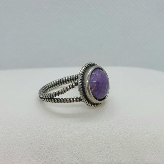 Natural Charoite Stone Ring - Vintage Style - Sterling Silver
