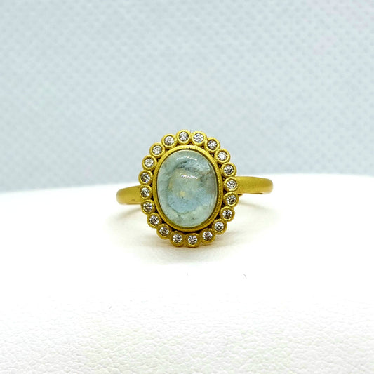 Natural Sky Blue Aquamarine Ring - Sterling Silver Matte Gold Plated - Resizable