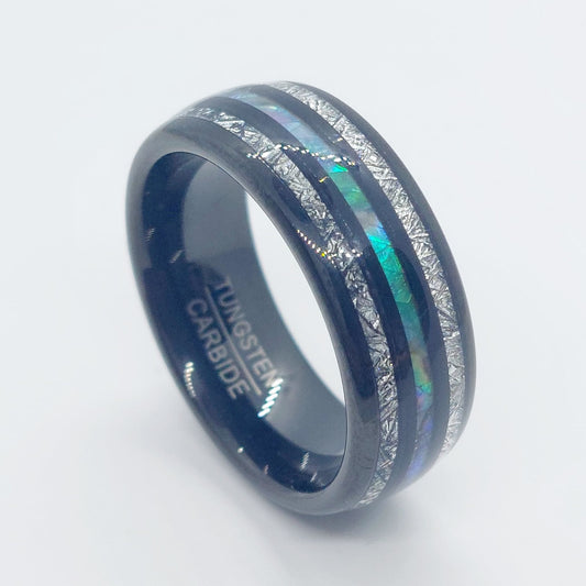 Abalone Shell & Silver Inlaid Tungsten Carbide Ring - 8mm