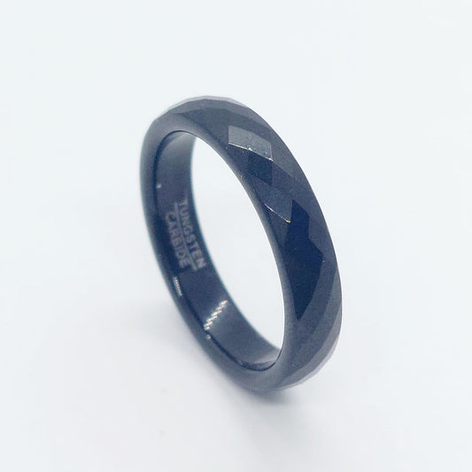 Black Faceted Tungsten Carbide Ring - 4mm