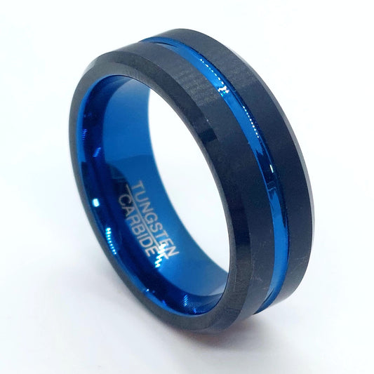 Blue & Black Matte Tungsten Carbide Ring - 8mm