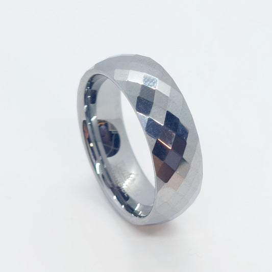 Silver Faceted Tungsten Carbide Ring - 8mm