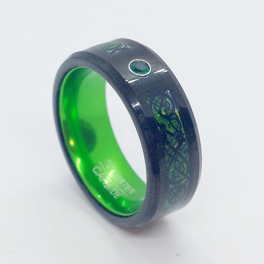 Green Tungsten Carbide Ring - 8mm
