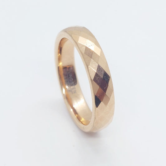 Rose Gold Faceted Tungsten Carbide Ring - 4mm