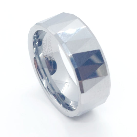 Silver Faceted Tungsten Carbide Ring - 8mm