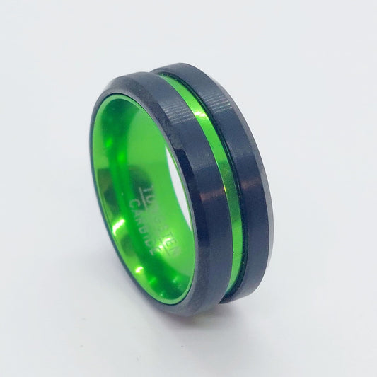 Green & Black Matte Tungsten Carbide Ring - 8mm