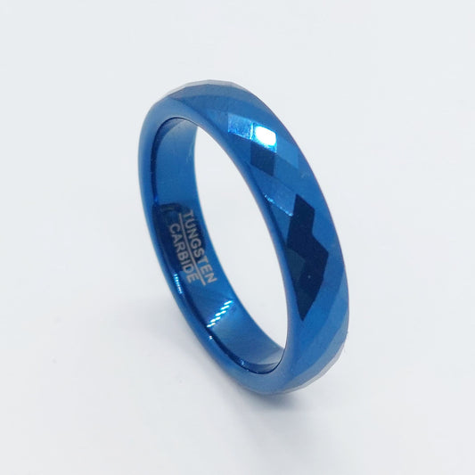 Blue Faceted Tungsten Carbide Ring - 4mm