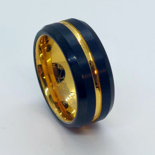 Gold & Black Matte Tungsten Carbide Ring - 8mm