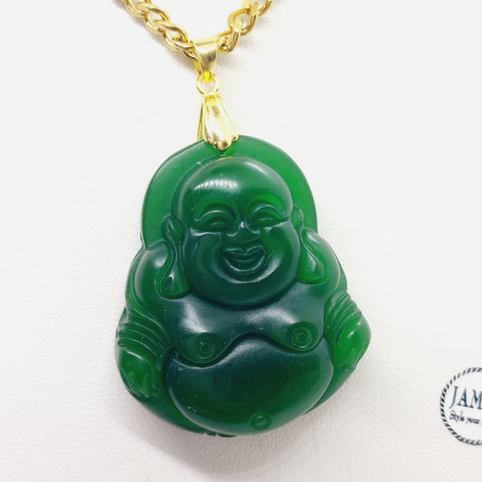 Natural Hetian Jade Buddha Pendant - Stainless Steel Necklace