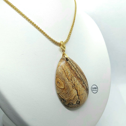 Natural Picture Jasper Pendant - Stainless Steel Chain Necklace
