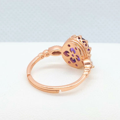 Natural Amethyst Ring - Sterling Silver 18K Rose Gold Plated - Resizable