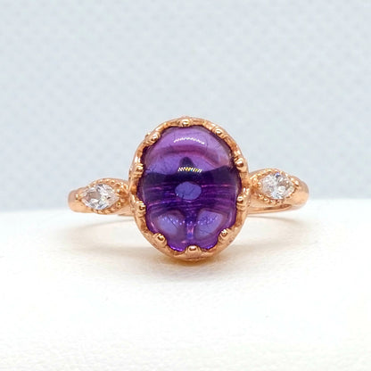 Natural Amethyst Ring - Sterling Silver 18K Rose Gold Plated - Resizable