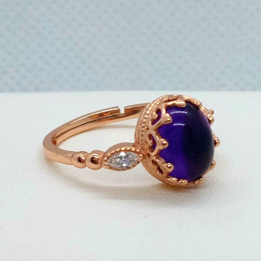 Natural Amethyst Ring - Sterling Silver 18K Rose Gold Plated - Resizable