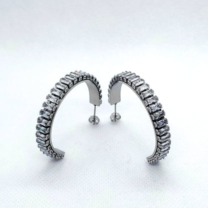 Large Zircon Stud Earrings - Stainless Steel