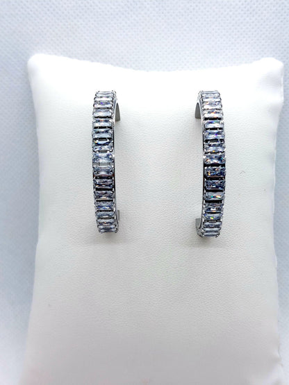 Large Zircon Stud Earrings - Stainless Steel