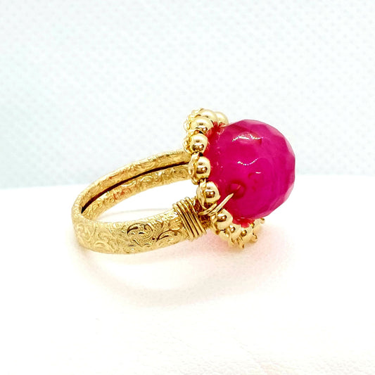 Natural Faceted Pink Tourmaline Ring - 10K Gold