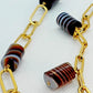 Natural Bamboo Bone Striped Tibetan Agate Set - Stainless Steel Gold Plated