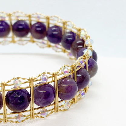 Natural Amethyst & Swarovski Crystals Jewelry Set - 10K Gold