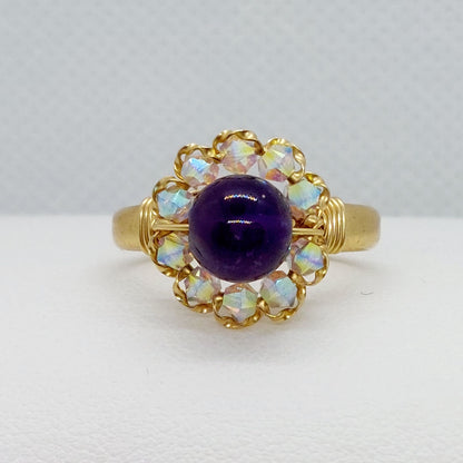 Natural Amethyst & Swarovski Crystals Jewelry Set - 10K Gold