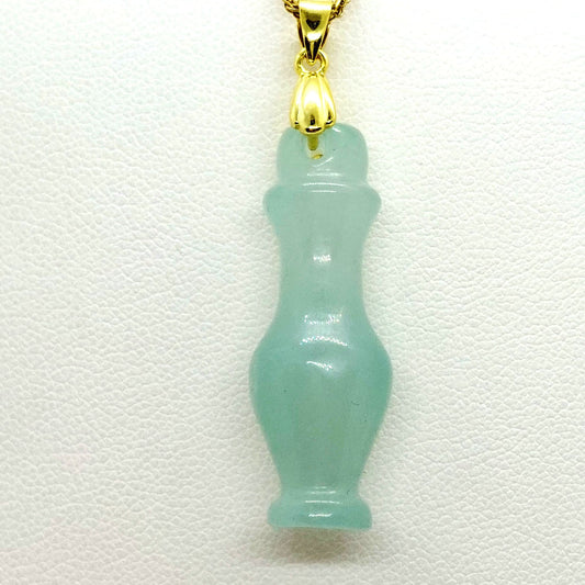 Natural Hetian Jade Vase Pendant - Stainless Steel Chain Necklace