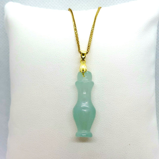 Natural Hetian Jade Vase Pendant - Stainless Steel Chain Necklace