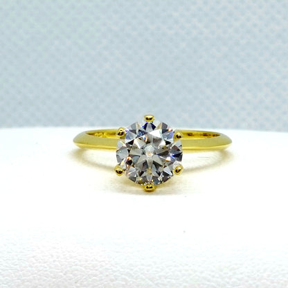 Moissanite Diamond Ring - 2ct - Sterling Silver Gold Plated