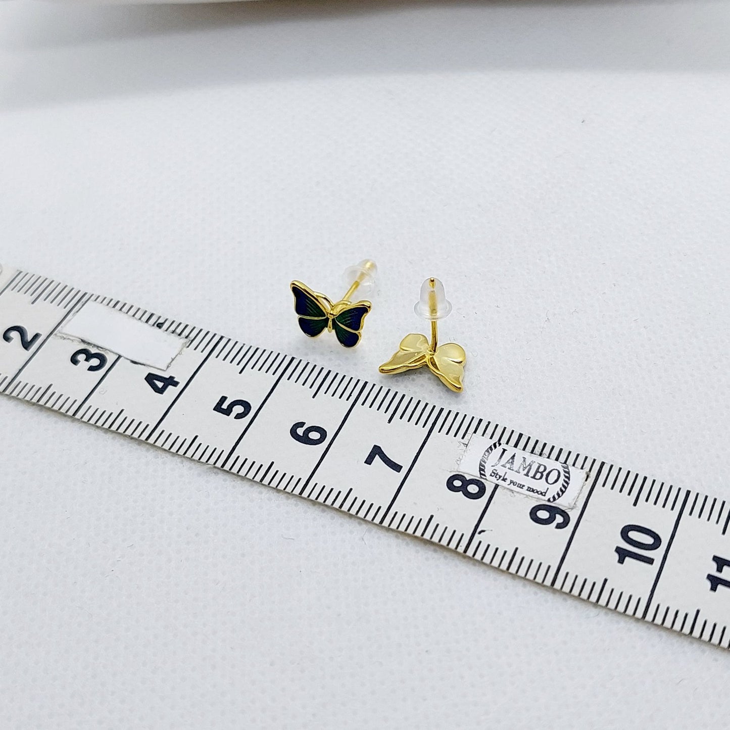 Blue & Green Enamel Butterfly Stud Earrings - Sterling Silver Gold Plated