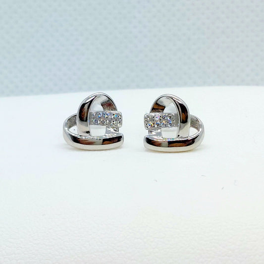 Zircon Heart Stud Earrings - Sterling Silver