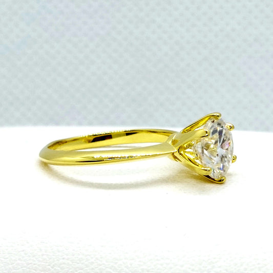 Moissanite Diamond Ring - 2ct - Sterling Silver Gold Plated