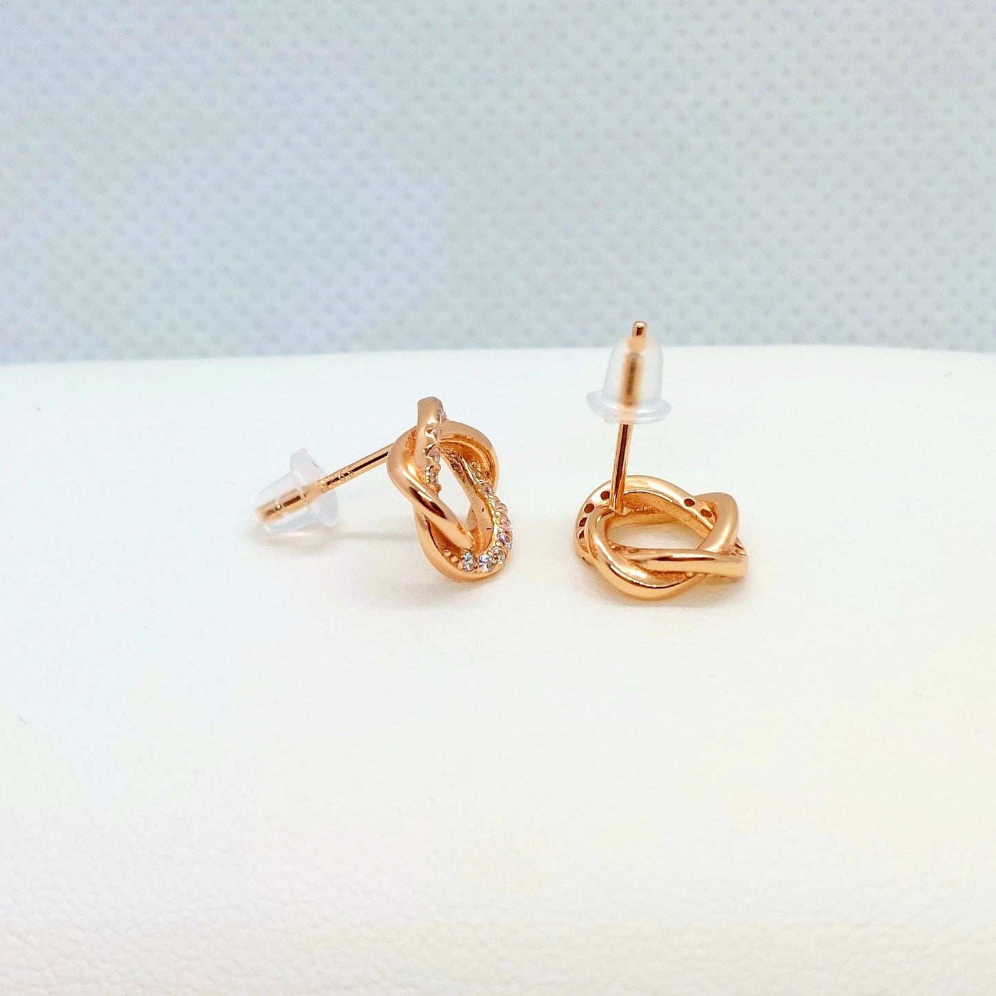 Rose Gold Plated Sterling Silver Stud Earrings with Zircon
