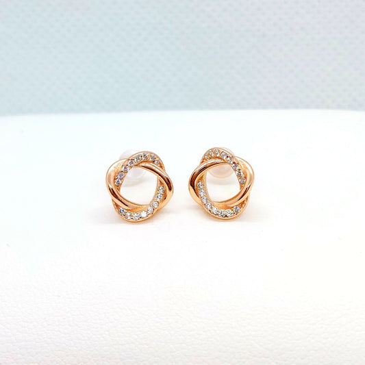 Rose Gold Plated Sterling Silver Stud Earrings with Zircon