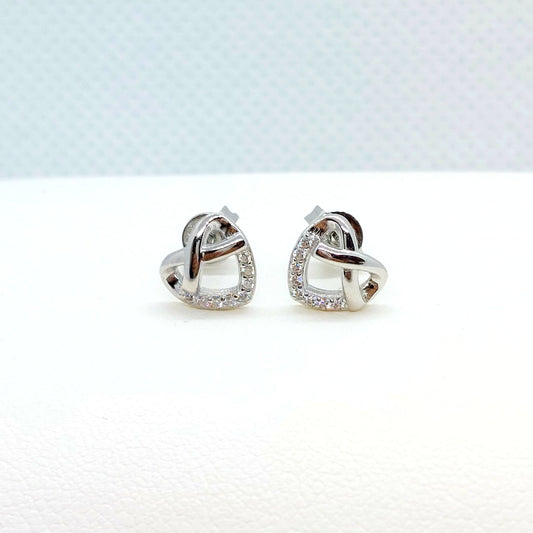 Zircon Heart Stud Earrings - Sterling Silver
