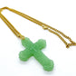 Natural Chinese Translucent Jade Cross Pendant with Gold Plated Stainless Steel Chain Necklace