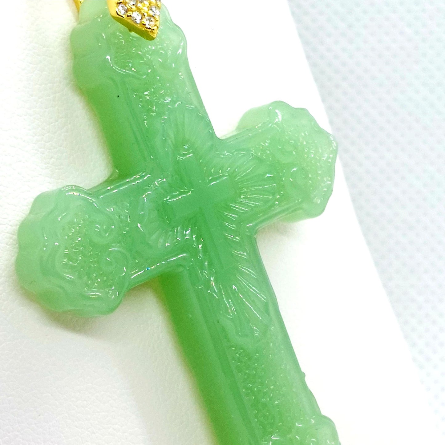 Natural Chinese Translucent Jade Cross Pendant with Gold Plated Stainless Steel Chain Necklace