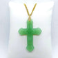 Natural Chinese Translucent Jade Cross Pendant with Gold Plated Stainless Steel Chain Necklace