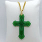 Natural Chinese Translucent Jade Cross Pendant with Gold Plated Stainless Steel Chain Necklace