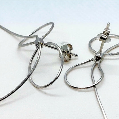 Bowknot Tassel Stud Earrings - Sterling Silver