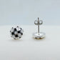 Round Black & White Checkered Stud Earrings - Sterling Silver