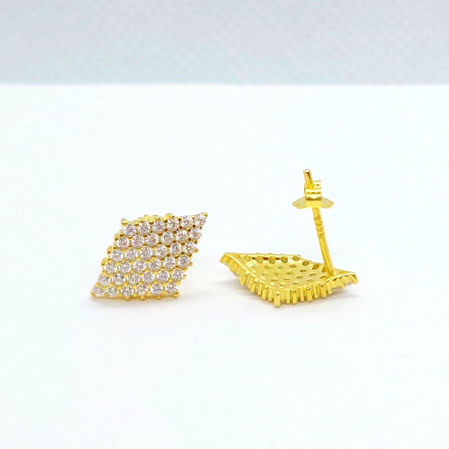 Zircon Stud Earrings - Sterling Silver Gold Plated