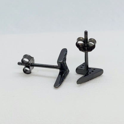 Black Lightning Bolt Stud Earrings - Sterling Silver