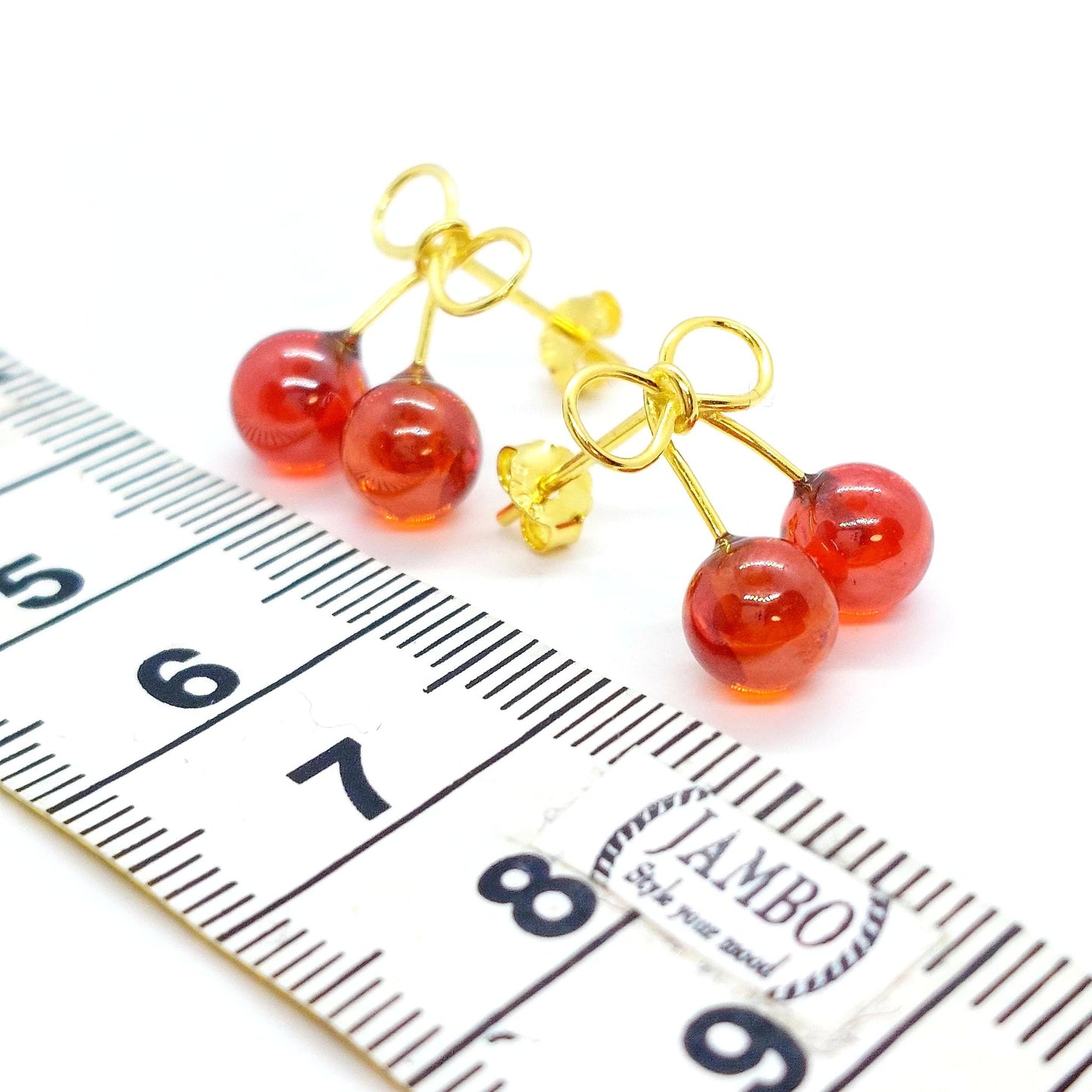 Cherry Stud Earrings - Sterling Silver Gold Plated